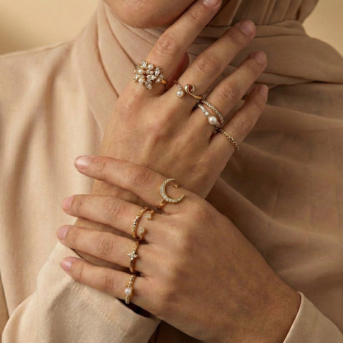 Stacked gold rings
